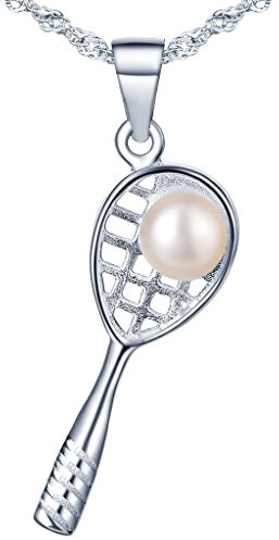 Yumilok pendentif collier en 925 argent et perle la raquette de tennis style sportif pour femme fille couleur d'argent