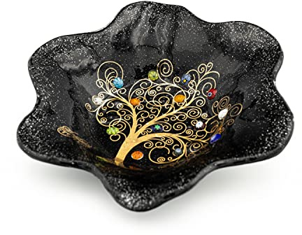 Sospiri Venezia Svuotatasca Piatto Soprammobile Ciotola Albero della Vita Vetro Murano Decorato Murrine e Foglia Oro Idea Regalo Realizzato a Mano Made Italy (13x13 cm)