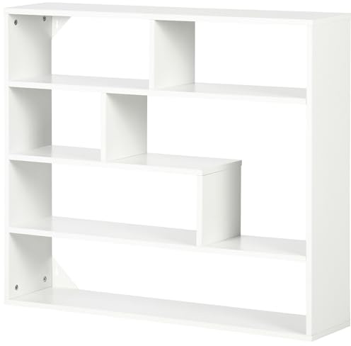 HOMCOM Libreria a Muro Moderna a 4 Livelli, Scaffale in Legno Salvaspazio,Mensola da Muro per Salotto e Ufficio, 94x19.5x80cm, Bianco