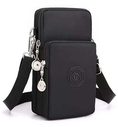 Casecret Handytasche zum Umhängen mit Geldbörse Damen Handy Tasche Pouch Kleine Umhängetasche Brieftasche Portemonnaie Armtasche Sportarmband für iPhone 14 13 11 Samsung S22 Xiaomi Bis zu 7.5 Schwarz
