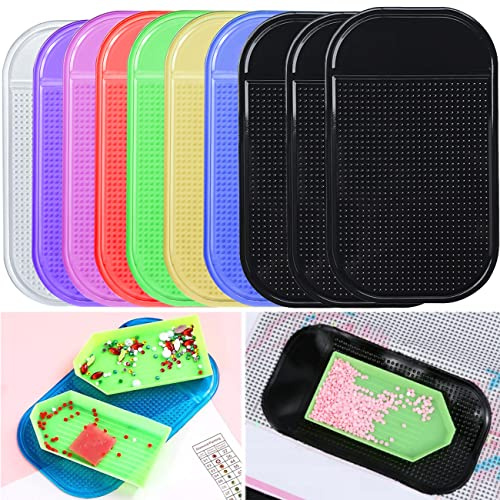 10 Stück Anti-Rutsch-Werkzeuge Klebematte für Diamantmalerei, 14 x 8 cm, rutschfest, universal, Gel-Pad zum Befestigen von Tabletts, 5D-Diamant-Malerei-Zubehör für Kinder oder Erwachsene, 8 Farben