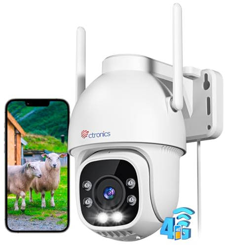 Ctronics 3G/4G LTE Cellular Security Camera Outdoor, No WiFi Surveillance Camera with Sim Card, PTZ IP CCTV Camera with Smart Detection, Auto Tracking, Color Night Vision, Two-way Audio, IP66, White
