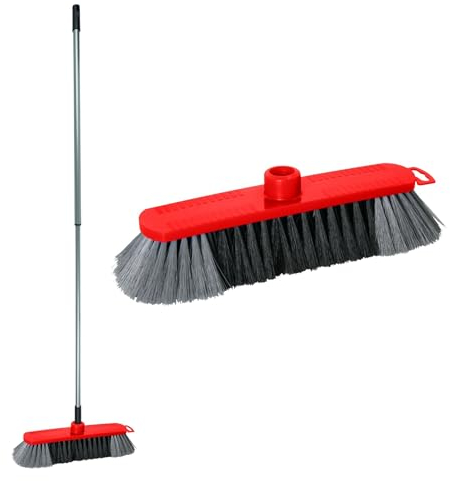 Novaliv Zimmerbesen 30 cm FEINE KUNSTBORSTEN Kehrbesen Rot Saalbesen mit Stiel Teleskopstiel 130 cm - Saalbesen mit Gewinde für 22mm Besenstiele geeignet - Spinnwebenbesen Zimmerbesen Magic Broom