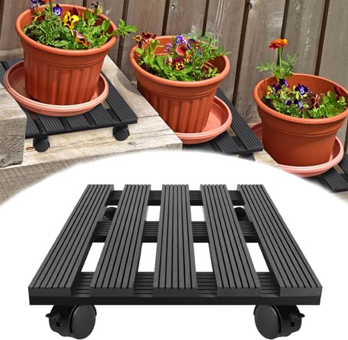 FIVMEN Växtroller kvadratisk 2 x rullbräda växter WPC blomrulle 30 cm blomkruka underlägg med hjul utomhus MAX. 100 kg, mörkgrå