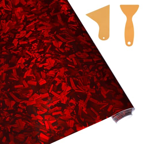 Zocipro Carbon Folie Auto, Car Wrapping Folie, 152 * 30 cm Forged Carbon Autofolie mit Rakel, Selbstklebend Wrapping Auto Schutz Folie,Rot