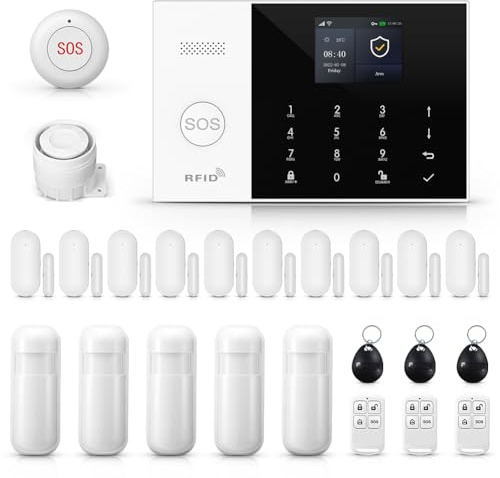 XNY 4G Sistema de Alarma para Seguridad Doméstica Inalámbrico, DIY WiFi Alarma para Casa Inteligente con App, 24 Piezas: Detector de Movimiento,Sensor de Puerta y Ventana,Sirena,Mando a distanc