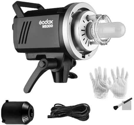 Godox MS300 Compact Studio Flash 300W Monolight Système sans Fil 2.4G X Intégré GN58 5600K avec 150W Lampe Kit Nettoyage pour Appareil Photo 3 en 1 pour Studio Intérieur Photo Produit Photographie