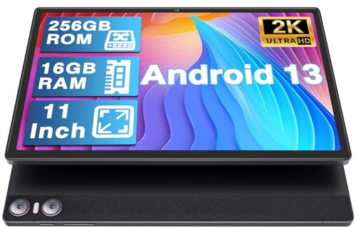 YESTEL Android Tablette Tactile avec 16Go + 256Go (1To TF), Tablette 11 Pouces avec 2000 x 1200 IPS + 4 Intervenants, GPS, 5G Wi-FI, 8600mAh, Chargement Rapide 18W, 3 Caméras, avec Étui, Gris