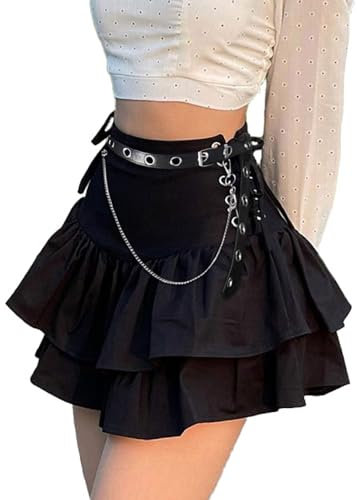 Y2K Minirock mit Gürtel Rave Outfit Damen Gothic Rock Sexy Cosplay Gothic Kleidung Damen Mini Rock Sommer Party Club Festival Outfit Goth Clothes