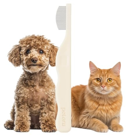 [petora] BRUSH ON ME Gentle Facial & Eye Comb for Dogs & Cats | Smooth & Stress-Free Tear Stain Remover | Fine-Tooth Grooming Tool with Rounded Tips | Comfortable Grip for Daily Pet Grooming