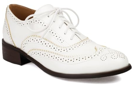 BAISOILIHA Femmes Perforated Classique Lacets Oxfords Brogue Wingtip Bout Rond Derby Saddle Simili Cuir Plat Chaussures Soirée Fête Travail Jeans Dress Chaussures