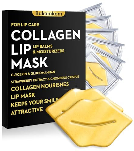 Bukamkom Golden Collagen Flake Lip Mask 20 Pieces,Multifunctional Lip Care for Luscious Lips,24K Gold Bulk Lip Masks Individually Wrapped,Hydration,Anti Wrinkle,Fade Lip Darkening,Soothing Nourishing