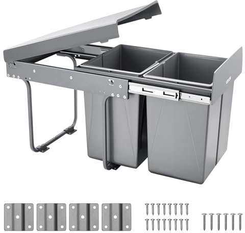 VEVOR Pattumiera Estraibile Portarifiuti da Cucina 20 L x 2 Pattumiera Cestino Sotto Lavello, Contenitore per Rifiuti da Incasso Scorrevole a Estrazione totale in Metallo Maniglia