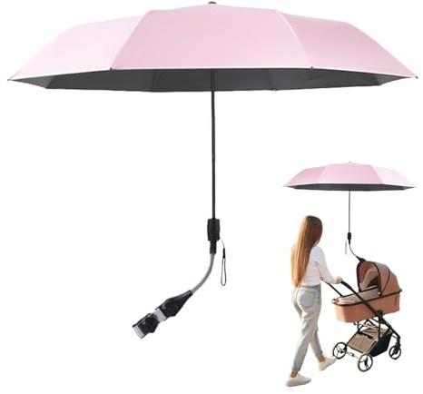 Bohany Paraguas de Cochecito | Protección solar portátil para cochecitos | Sombrilla transpirable y estable para uso en playa, exterior y sillas de ruedas, rosa, Se référer au descriptif