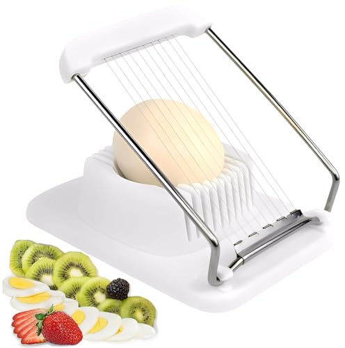 Egg Slicer for Hard Boiled Eggs, Heavy Duty Egg Cutter with Sharp Stainless Steel Wires, Durable Egg Chopper Dicer, Multipurpose Kitchen Gadget for Strawberry Banana Kiwi & Soft Food, Dishwasher Safe
