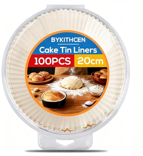 BYKITCHEN Cake Tin Liners 8 Inch, Round 100PCS, 20CM Greaseproof Parchment Paper Liner, Disposable Non-Stick Baking Parchment Circles for Springform & Round Cake Tin & Air Fryer to Make Cake