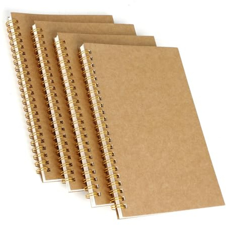 IMALPQPP Set de 4 cuaderno A5 hojas blancas – cuaderno A5 espiral, libreta, notebook, páginas en blanco para dibujos, escritura y notas, 80 páginas por cuaderno (160 caras)