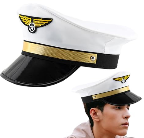 Sombrero de capitán piloto – Gorra de cosplay de 22 cm, sombrero de aerolínea marina para adulto, gorro unisex ajustable | Accesorio de disfraz para hombres y mujeres, tema de fiesta