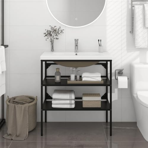 Lumanois Estructura de baño con Lavabo Incorporado Hierro Negro,Mobiliario,Tocadores,Tocadores de baño,23.86kg-3101378