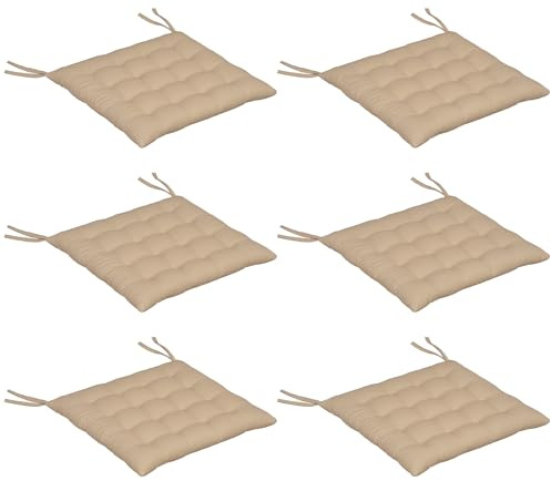 Outsunny Juego de 6 Cojines para Sillas de Comedor, 40x40 cm, 6 Piezas, Cojines para Sillas de Jardín Acolchados con Cintas y Fundas Extraíbles, Caqui