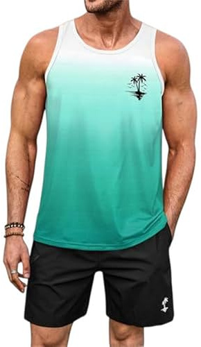 keepmore Completo Estivo da Uomo Aloha Hawaii Senza Maniche con Canottiera & Pantaloncini Set Tropicale in Due Pezzi Tute Casual da Spiaggia Quotidiane