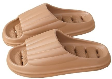Badrum Bathroom Shoes with Drainage Holes, Comfort Non-Slip House Shower Slippers Summer Lightweight Quick-Dry Pool Slides Hustofflor(Bruin,Alpha Medium)