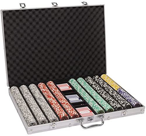 Brybelly 14 Gram 1000 Count Poker Set - The Ultimate - 14G Clay Composite Chips with Aluminum Case, Playing Cards, Dealer Button for Poker, Texas Hold'em, Blackjack, Casino Games at Home
