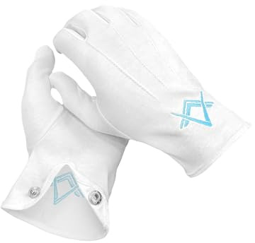 THE MASONIC COLLECTION - Guanti massonici da uomo in cotone pesante bianco - Logo Craft Blue Square e Compass - Bianco - Regalo massonico per uomo