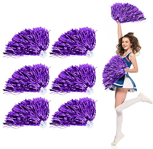 Cheerleading Pompons, 6 Pièces Pompons Pom-Pom Girls Légères pour la Danse, la Fête, le Sport (Violet)