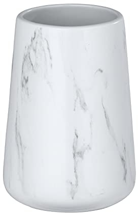 WENKO Zahnputzbecher Adrada Keramik - Zahnbürstenhalter für Zahnbürste und Zahnpasta, Keramik, Weiß, 12 x 8.5 x 8.5 cm
