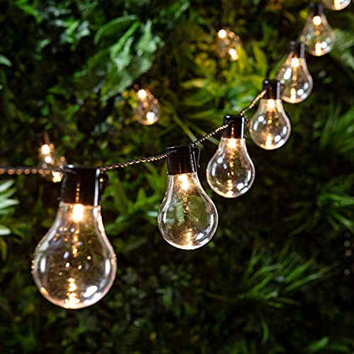Lights4fun 20er LED-Glühbirnen-Lichterkette warmweiß Strom Innen- und Außen Beleuchtung Balkon Party Outdoor Stecker Deko Garten Girlande Baum [Energieklasse A++]