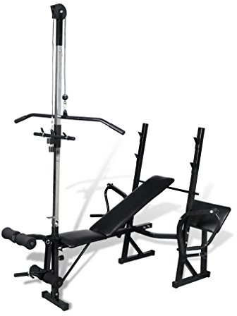 Tidyard Panca Multifunzione Fitness a Casa con Rack Squat Supporto Bilaciere e Trazione,Stazione Fitness Multifunzione da Palestra