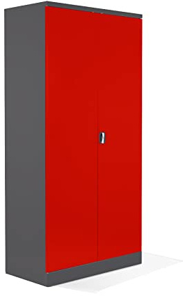 Schrank & Stuhl XL Werkzeugschrank – Werkstattschrank mit 4 höhenverstellbaren Fachböden, Stahlschrank für Werkzeuge, 195 x 92 x 50 cm (H x B x T), Anthrazit/Rot