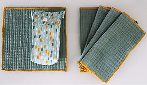 NoWaste Stofftaschentücher Set mit Tasche Rainbow old green