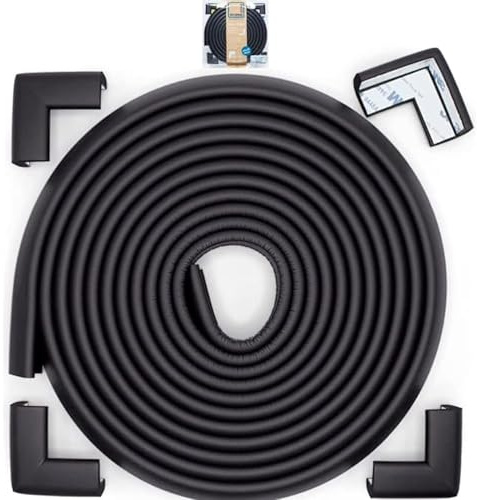 Roving Cove Slimfit Corner Edge Protector for Baby Proofing (Small 15ft Edge 4 Corners), Furniture Safety Bumper Guard, Soft NBR Rubber Foam, 3M Adhesive, Onyx Black