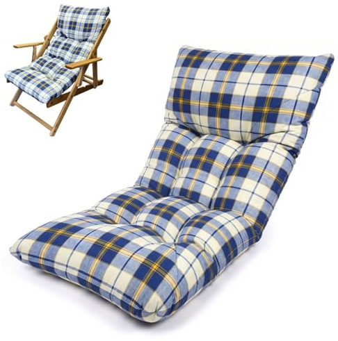 Marvin Cuscino Per Poltrona Sedia Sdraio Relax Giardino Esterno Tessuto In Legno Imbottito Reclinabile Pieghevole (Blu/giallo)