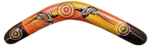 Wogeka - 40 cm bemalter Boomerang - im Australien Style aus Holz als Geschenk-Idee zu Weihnachten Geburtstag Dekoration - Handarbeit Schnitzerei von Bali Bumerang (gelb-rot)
