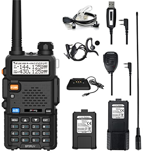 Funkgerät Walkie Talkies BF5RUV Dual Band VHF/UHF Zwei-Wege-Amateurfunk mit 3800mAh Akku, Mikrofon Lautsprecher, USB-Programmierkabel, High-Gain-Antenne, USB-Ladegerät, Kopfhörer