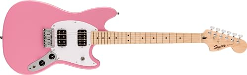 Squier by Fender Sonic Mustang® HH E-Gitarre, Griffbrett aus Ahorn, weißes Schlagbrett, blitzrosa, Inklusive kostenloser virtueller Kurse auf Fender Play