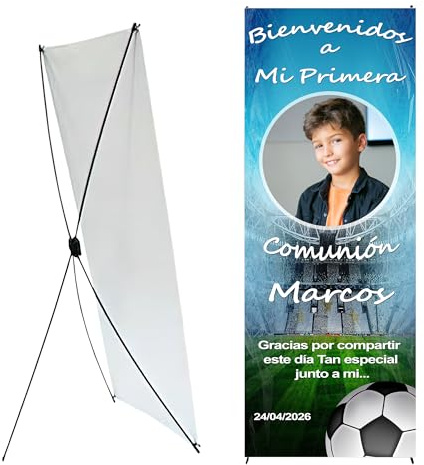 Cartel Comunión Niño/Niña Futbol personalizado para bienvenida invitados con soporte incluido