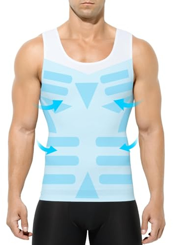 Casey Kevin Compression Vest Men Slimming Vest Body Shaper Shapewear Tight Tank Tops Chest Belly Shaper Undershirts,White, 3XL
