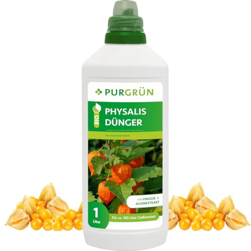 Purgrün® Bio-Physalis-Dünger 1 Liter – Organische Rezeptur – Premium-Flüssigdünger – NPK 4+1+7 – Mit Algenextrakt & Vinasse – Extra Kalium für aromatische Früchte – Ohne tierische Inhaltsstoffe