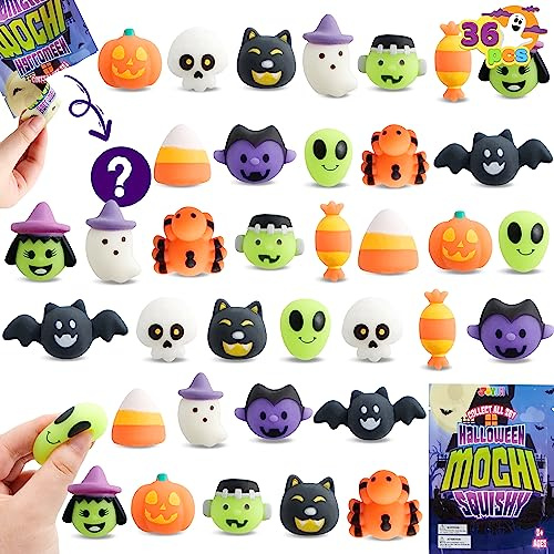 JOYIN 28 Piezas de Mochi Squishy Juguetes para Fiesta de Halloween - Regalos para Aliviar el Estrés Sensorial en Grandes Cantidades - Dulces o Amargos