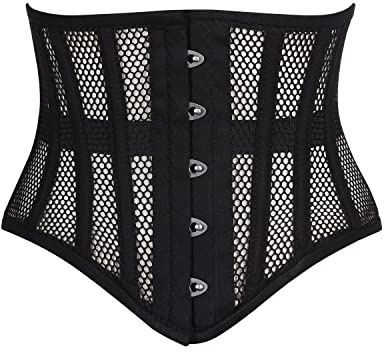Waist Training Steel Boned Mesh Corset per allenamento della vita, corsetto in acciaio rinforzato, shaper di alta qualità, nero, S