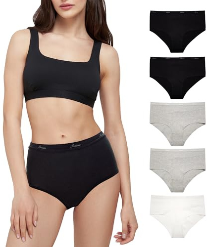 Iausie Mutande Donna Slip in Cotone Biologico Alta Vita - Senza Etichetta, Comfort Evidente con Fascia con Logo Elastico BWG XL