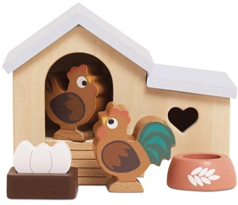 Le Toy Van Wooden Chicken Coop for Dolls House – FSC® 100% Certified Sustainable Wood Toy – Plastic-Free Farm Accessory for Dollhouses – Imaginative Role Play for Kids