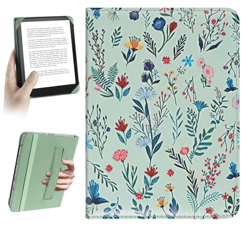 HoYiXi Universal Case for 6 inch Kindle eReader Compatible with Paperwhite(2015/2018)/Pocketbook and Tolino/Kobo Clara HD,6 eReader Protective Case Cover Elastic Rope,White Flowers