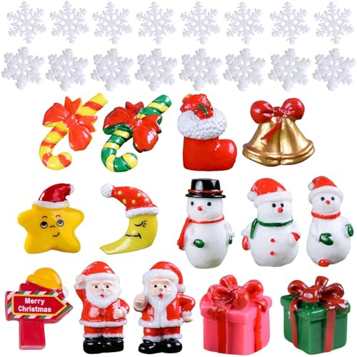 MUNSKT Christmas Resin Ornament,30PCS Christmas Miniature Figures for Crafts,Santa Claus Snowman Xmas Tree Reindeer Assorted for Kids Home Decor