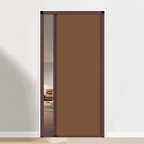 Porte Coulissante Accordéon Pliante Porte accordéon intérieure sans perçage, en alliage d'aluminium et tissu non tissé, pour Cuisine Douche(Brown-W×H:70×200cm)