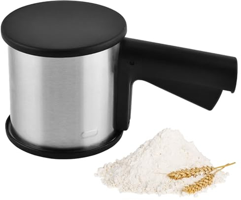 CAIEJSAEN Mehlsieb Edelstahl Puderzuckerstreuer Einhand Mehlsieb zum feinen Bestäuben und Bestreuen mit Griff Feines Sieb 400g Kapazität Puderzuckersieber für Mehl Zucker Zimt Gewürzpulver